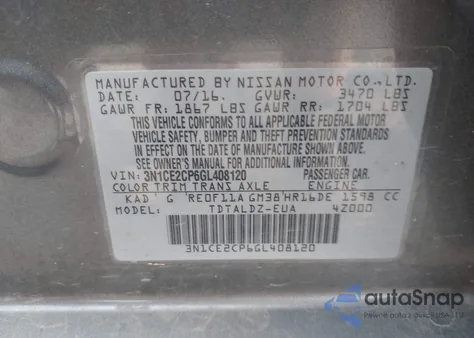 2016 Nissan Versa Note S (Sr)/S Plus/Sl/Sr/Sv из США, поврежденный, VIN 3N1CE2CP6GL408120